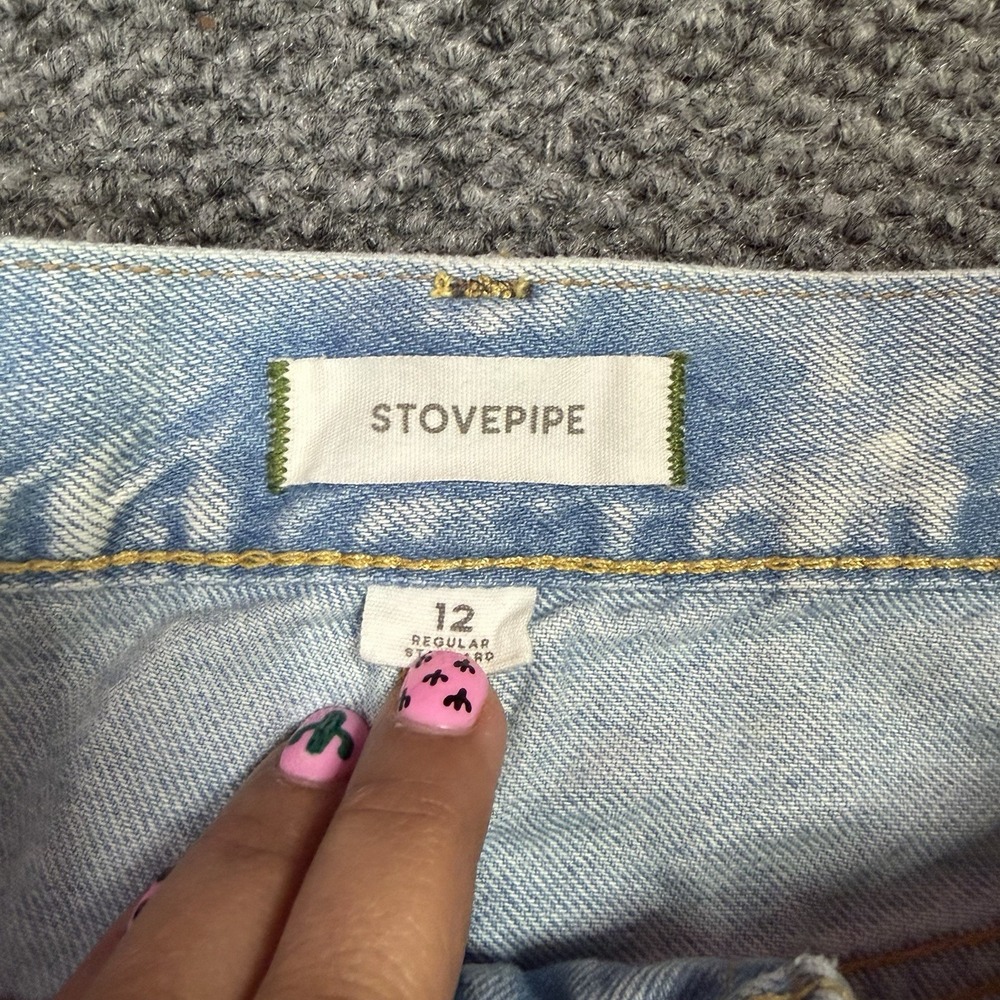 American Eagle Super High Stovepipe Wide Leg Jeans Women 12 Blue Denim Stretch - Picture 4 of 9